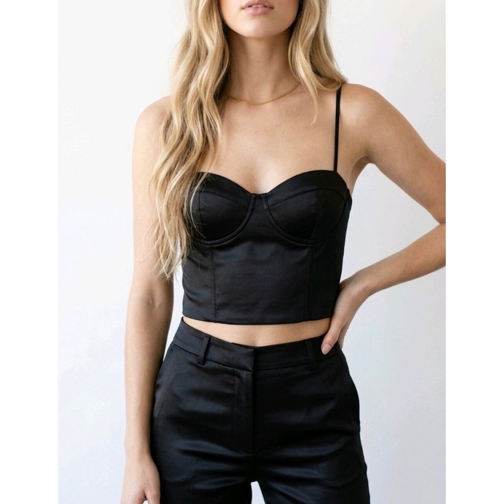 Jason Wu Women's XS Black Satin Bustier Corset Crop Top